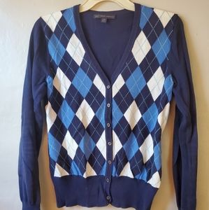 Brooks Brothers Argyle Cardigan, navy blue white, XS